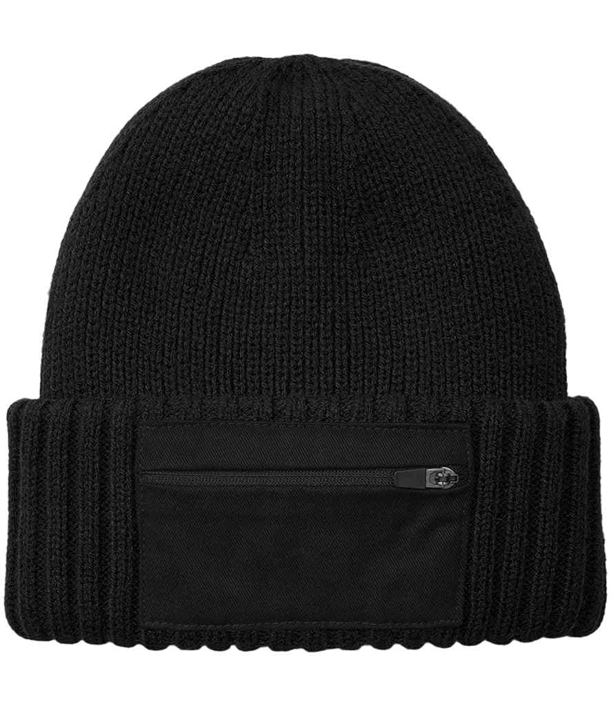 Beechfield Zip Patch Beanie, Black, view 1 of 1