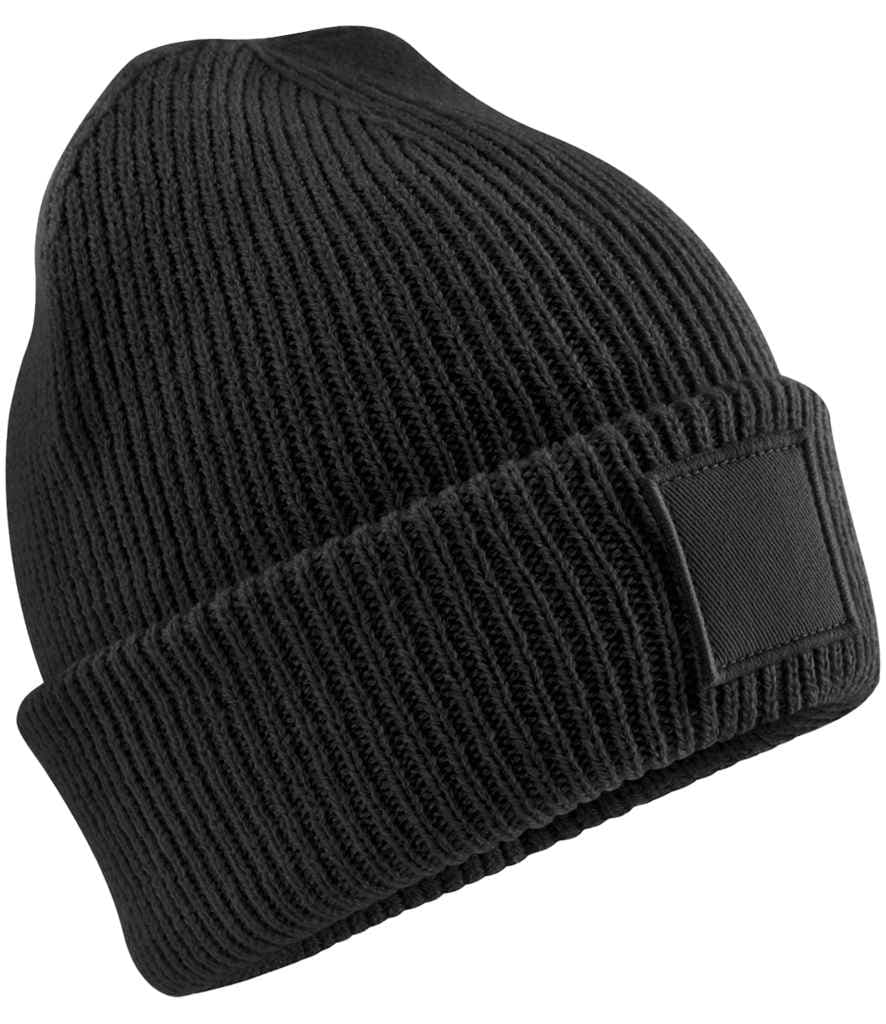 Beechfield Kids Deep Cuffed Tonal Patch Beanie (Kids), Black, view 1 of 1