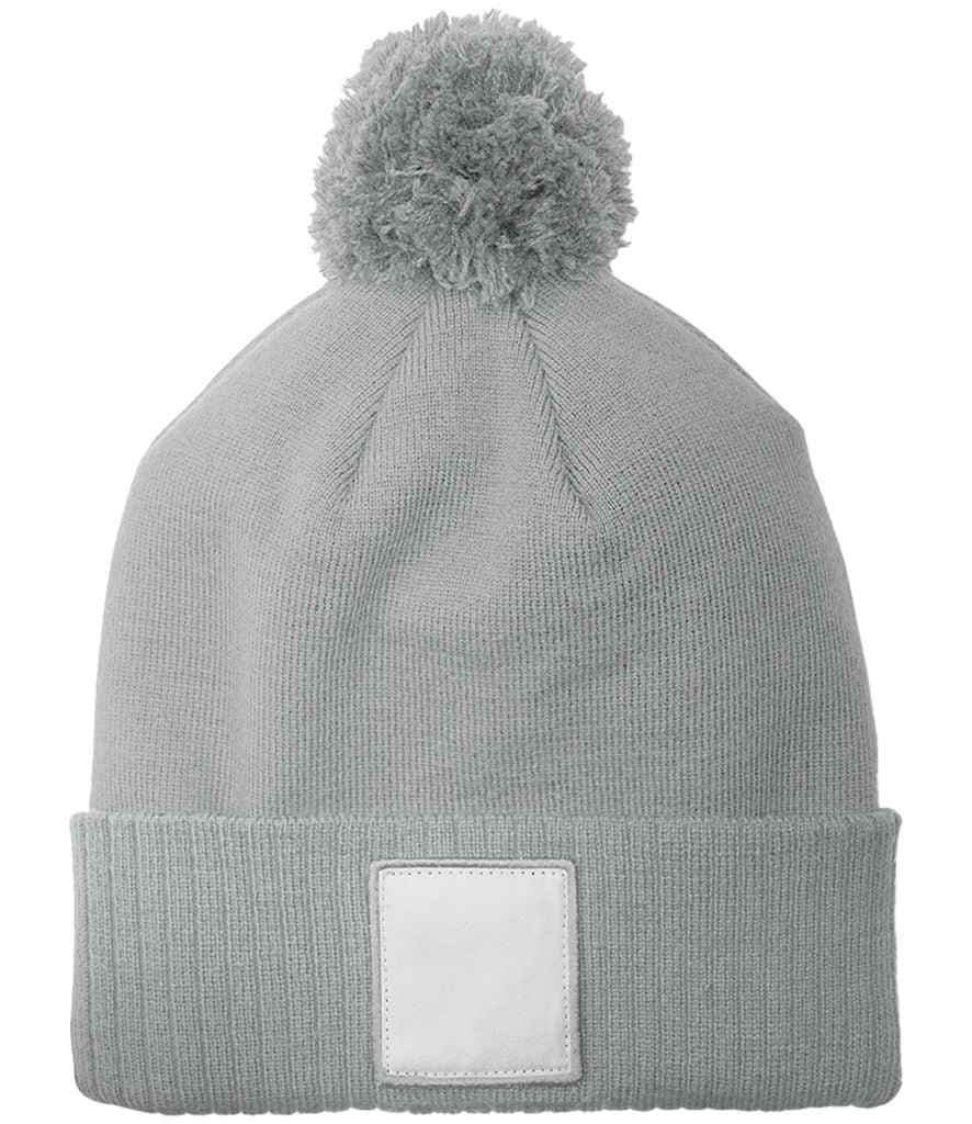 Beechfield Appliqué Patch Pom Beanie, Ash/White, view 1 of 1