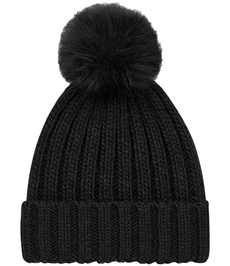 Beechfield Verbier Fur Pop Pom Beanie, Black, view 1 of 1
