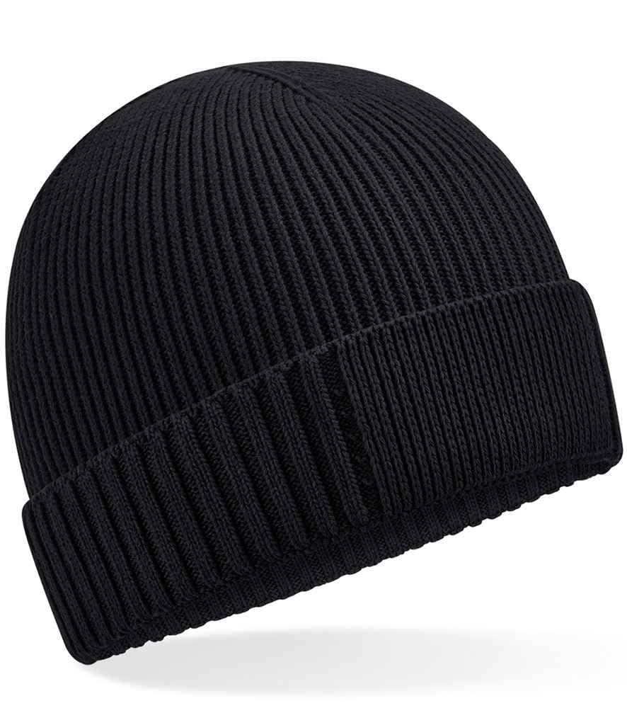 Beechfield Organic Cotton Engineered Patch Beanie, Black, view 1 of 1