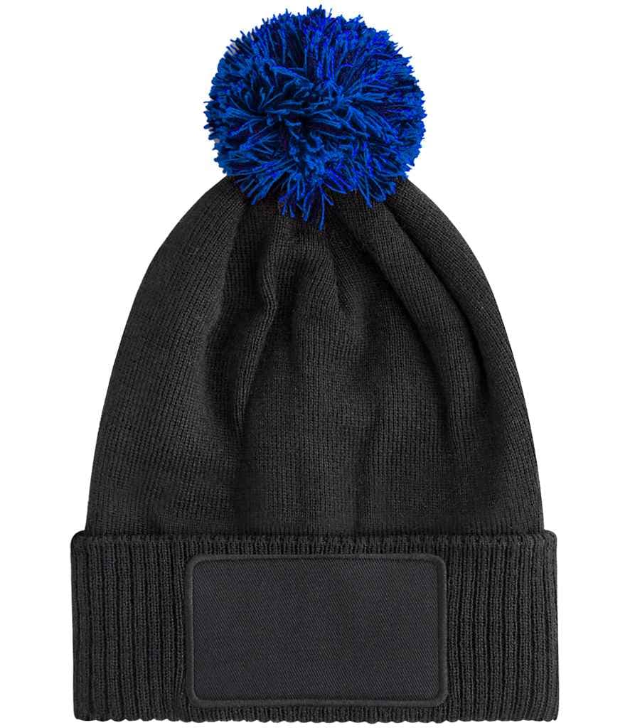 Beechfield Kids Snowstar® Patch Beanie (Kids), Black/Bright Royal, view 1 of 1