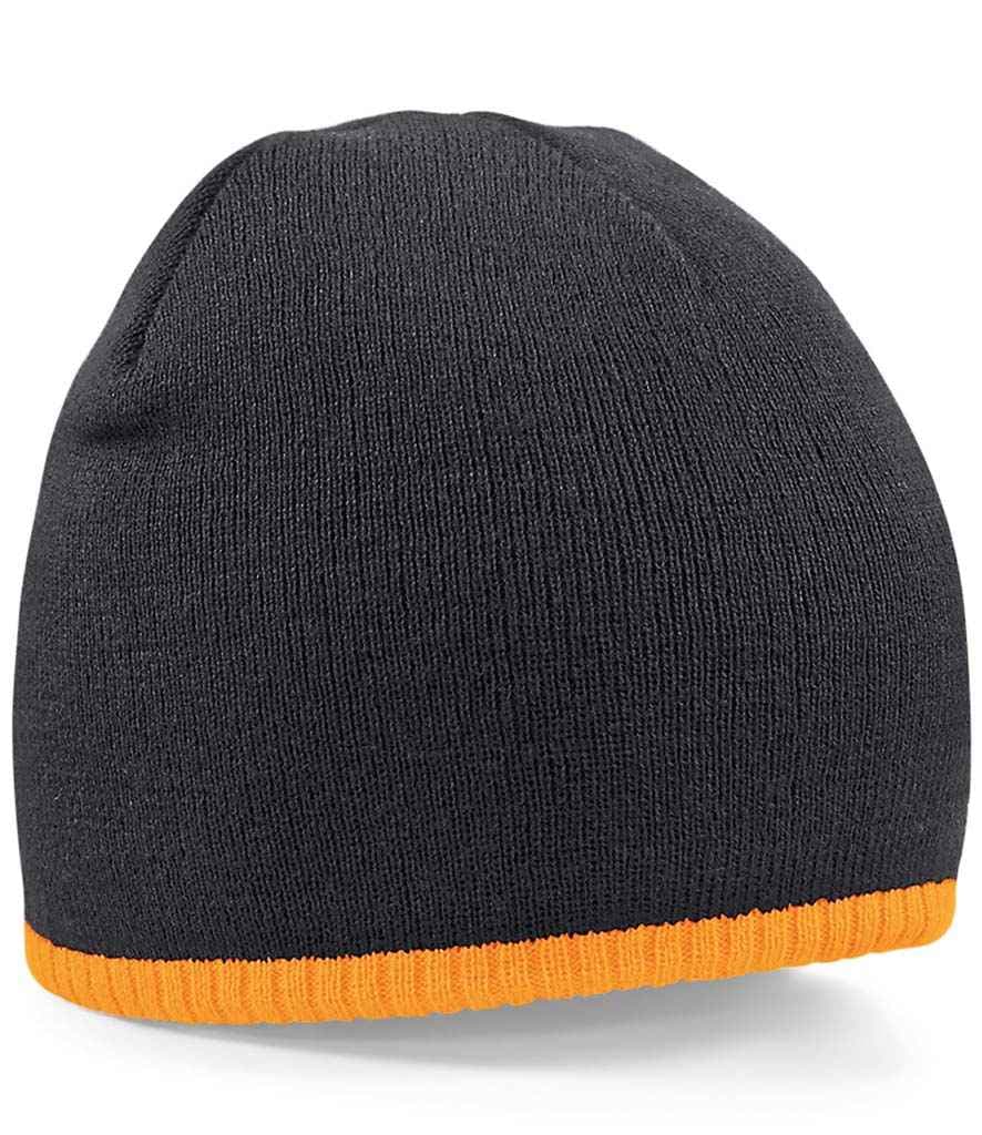 Beechfield Two Tone Pull-On Beanie, Black/Fluorescent Orange, view 1 of 1