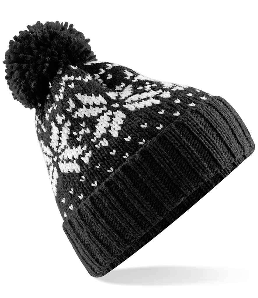 Beechfield Fair Isle Snowstar® Beanie, Black/White, view 1 of 1