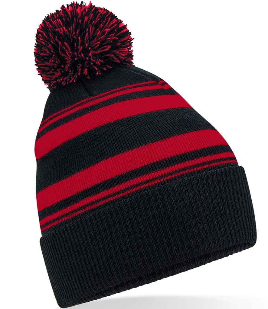 Beechfield Striped Fan Beanie, Black/Classic Red, view 1 of 1