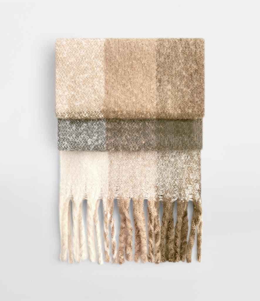 Beechfield Fluffy Check Scarf, Brown Check, view 1 of 1