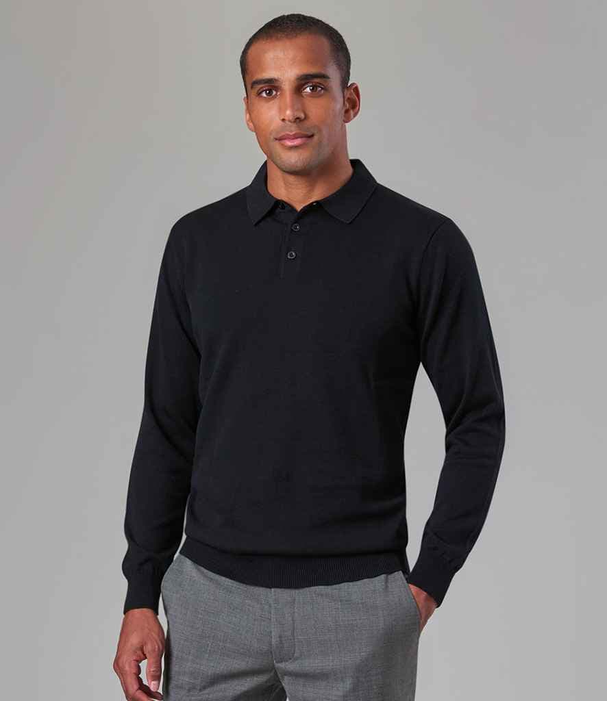 Brook Taverner Casper Knitted Long Sleeve Polo Shirt, Black, view 1 of 1