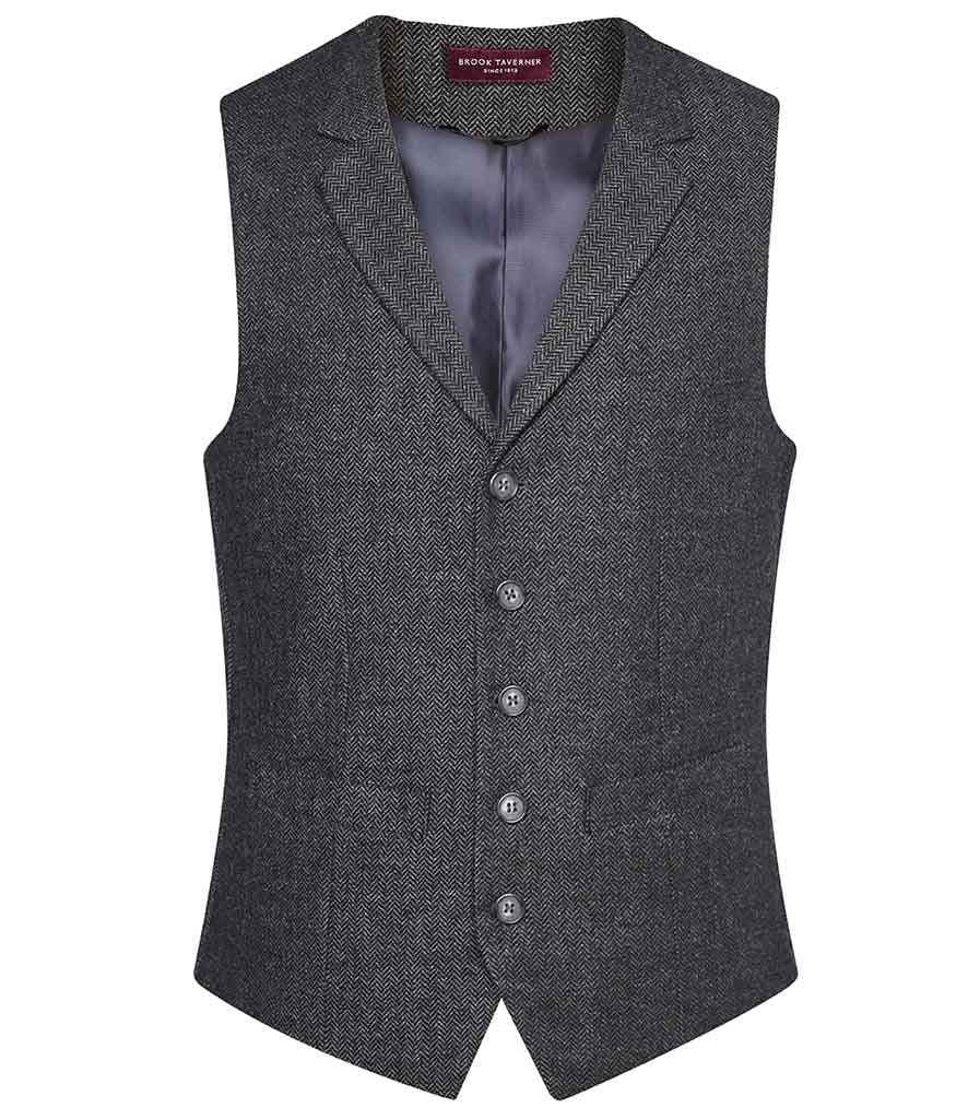 Brook Taverner Memphis Tweed Waistcoat, Charcoal Herringbone, view 1 of 1