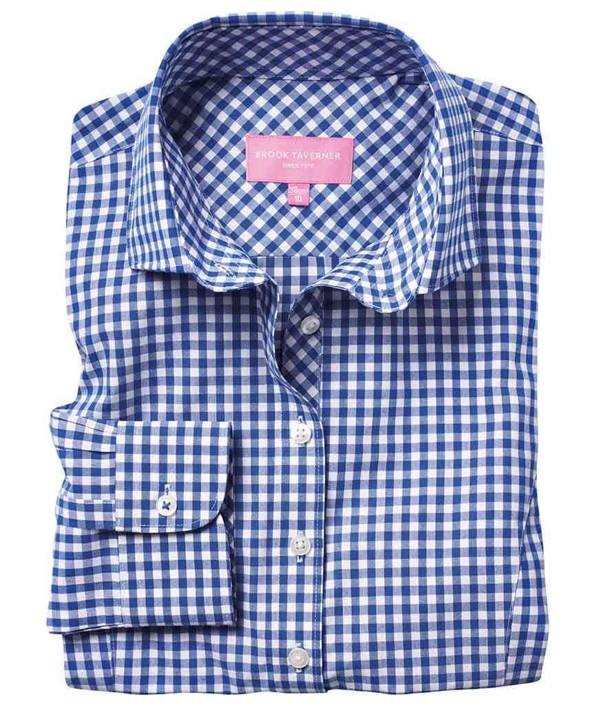 Brook Taverner Ladies Kansas Gingham Long Sleeve Shirt, Blue, view 1 of 1