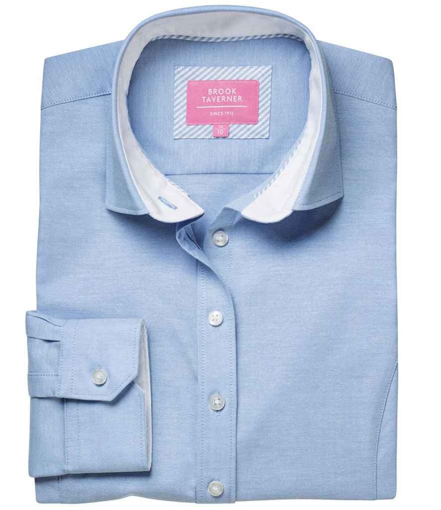 Brook Taverner Ladies Mirabel Long Sleeve Stretch Oxford Shirt, Sky Blue, view 1 of 1
