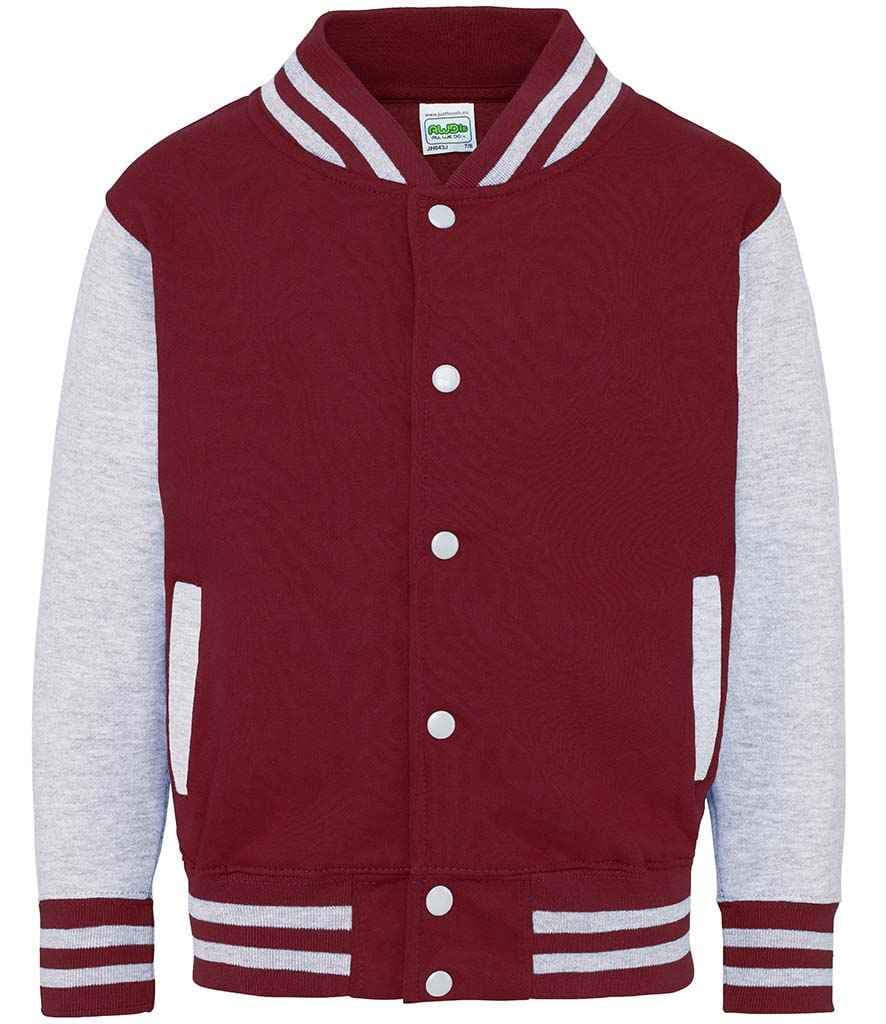 AWDis Kids Varsity Jacket (Kids), Burgundy/Heather Grey, view 1 of 1