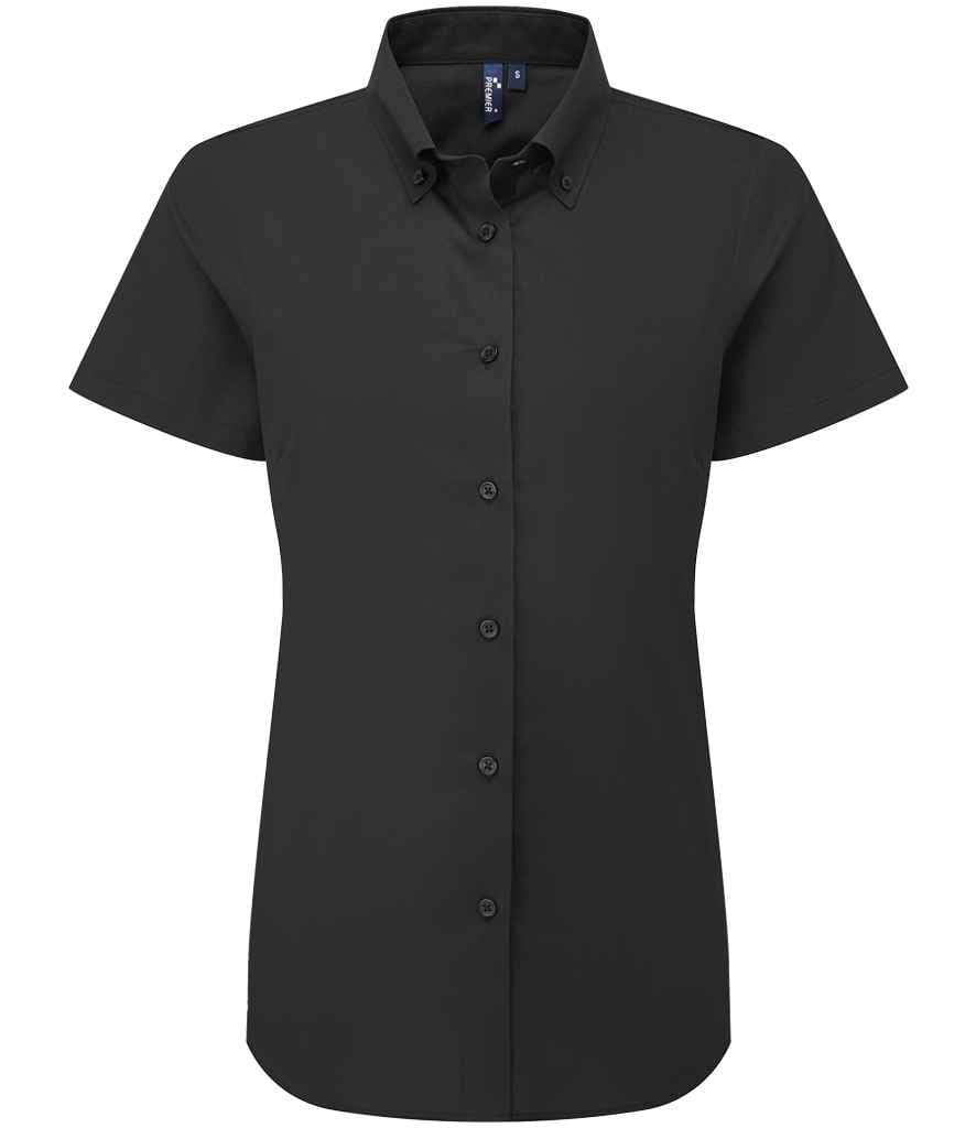 Premier Ladies Supreme Short Sleeve Oxford Shirt, Black, view 1 of 1