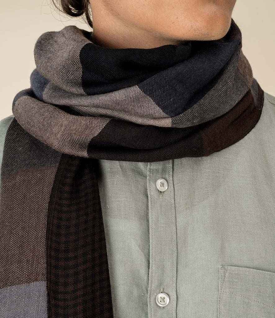 Spasso Brown Patchwork/Check Reversible Scarf, Brown Patch/Brown Check, view 1 of 1