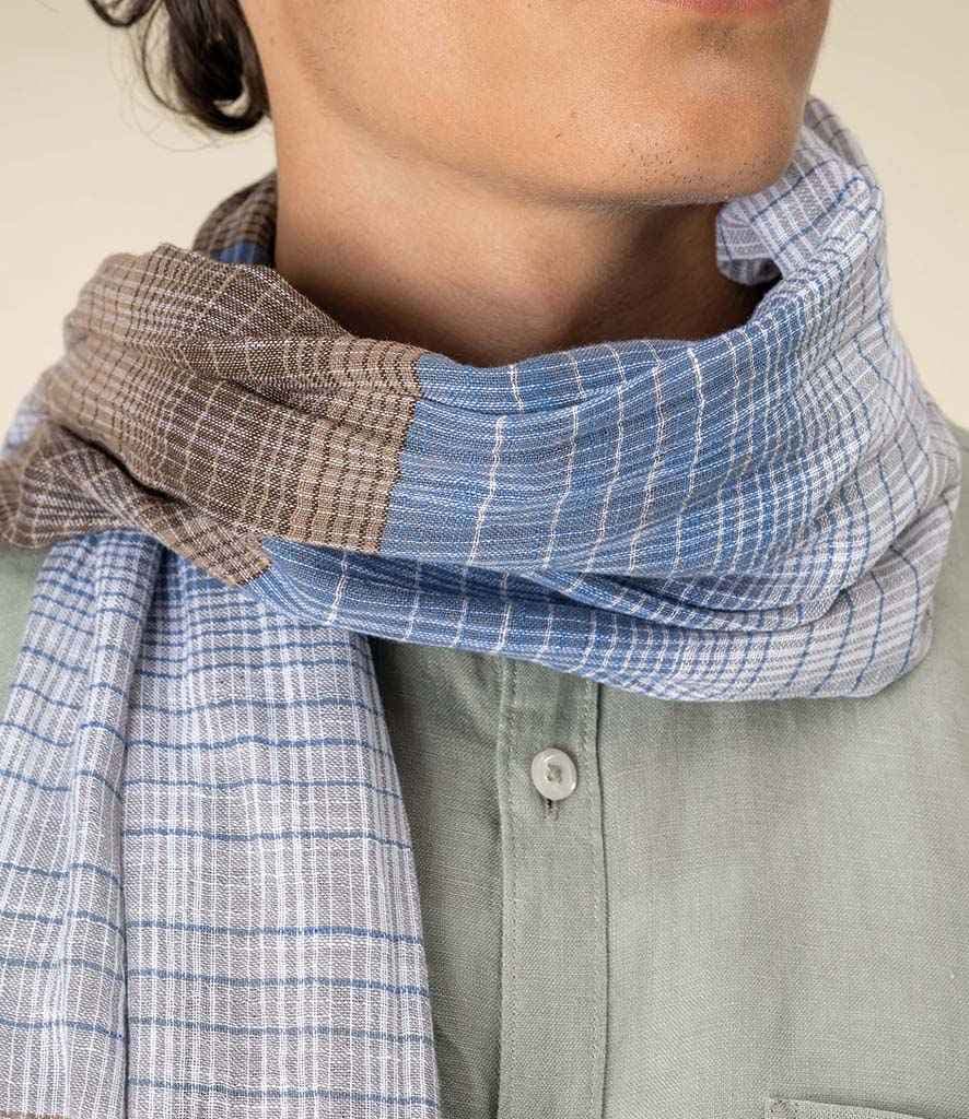 Spasso Brown Double Striped Scarf, Brown Check, view 1 of 1